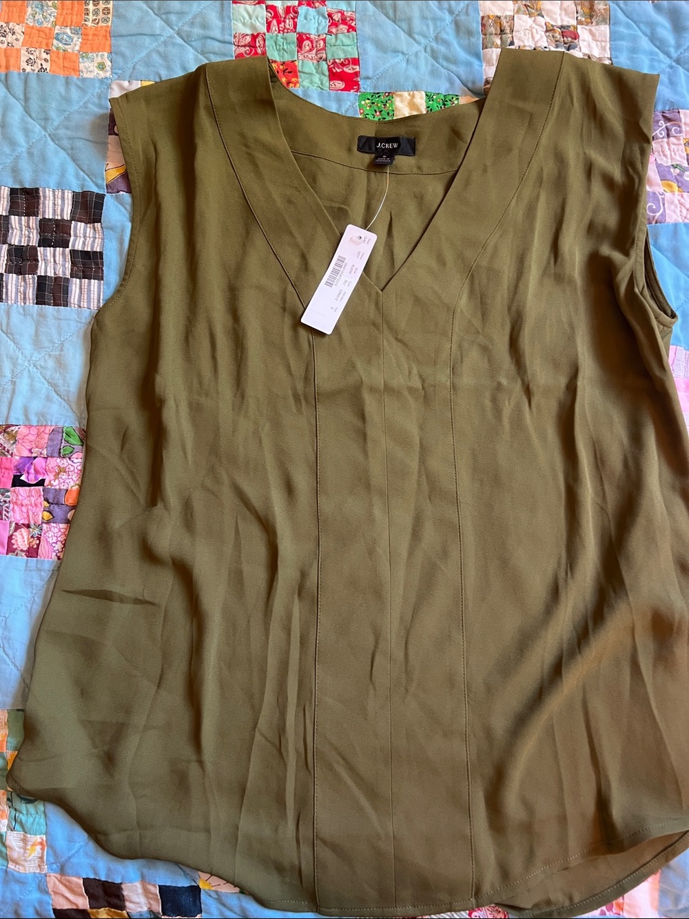 J Crew Sleeveless V-Neck Olive Green Women's Top